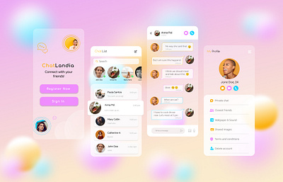 ChatLand Mobile App chatting app design figma glassmorphism mobile app mobile design mobile ui ui uidesign