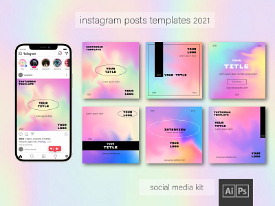 Social Media Pack branding gradient instafeed instagram banner instagram posts instagram posts template instagram template photoshop posts templates