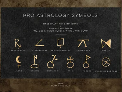 Advanced Symbols from the Pro Astrology Toolkit astro astrology branding design tools esoteric designs gold foil golden icon instagram templates vector zodiac sign