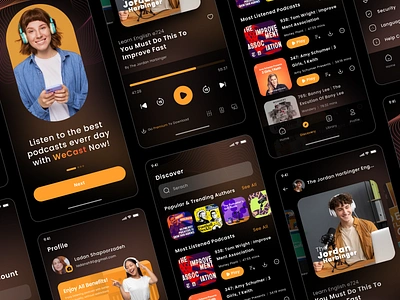 Podcast Mobile App UI appdesign appui clean ui creative icon mobileapp mobiledesign podcast podcastapp trend ui uidesign ux uxdesign wireframing