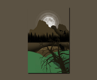 illustration of mountain and moon image art design design illustrasi illustrasi concept illustration illustration art illustrator illustrator design lanscape moon vector