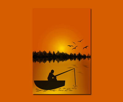 illustration of a fisherman in the late afternoon art design design illustrasi illustrasi concept illustration illustration art illustrator illustrator design logo vector