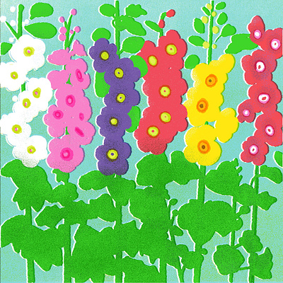 Hollyhocks, for 21 Days of Fresh Flowers colorful digital art floral illustration flowers illustration hollyhock illustration illustration