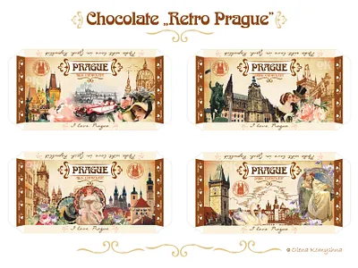Chocolate „Retro Prague” box design chocolate chocolate packaging design olenakomyshna prague retro retro chocolate retro design retro style
