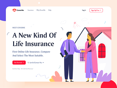 CoverMe Landing page agency app branding business clean design flat illustration landing page minimal startup