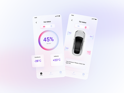 Tesla Car Status App airy app design bright colors car clean design fresh design glassmorphism simple design tesla ui ux white