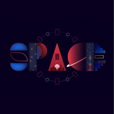 Space city blue design digital lettering future illustration interstellar lettering red space space illustration technology