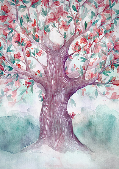 Cherry Tree concept illustration landscape painting paper traditional art watercolor watercolor illustration watercolor painting watercolors