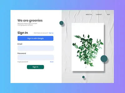 Sing In web page for Greenies service design login logo sign in sign in page sign in ui sign up signup uiux ux web web design web ui webdesign website design website sign in websites