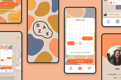 Daze Contraception App app app concept app design app ui branding contraception contraceptive design digital design illustration illustration digital iphone mobile app ui ui design user interface design ux vector women