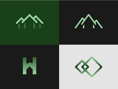 High Rocky Homes - Options branding clean lines geometric gradient home house ideation logo mountains thick lines