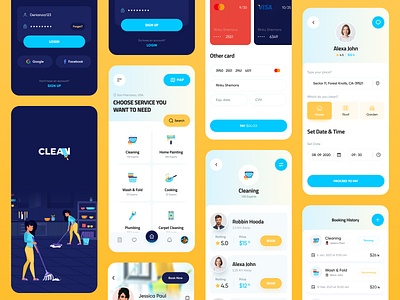 Home services app designer cleaning app cooking app dark theme ui dribbble flat design home page home repair home service minimal design mobile app repairing ui design uiuxdesign washing