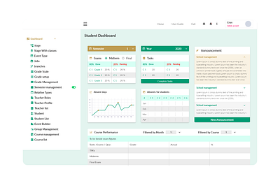Educational Dashboard adobe xd dark green dashboad design illustrator mobile app orange ui ux web website