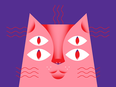 le chat. cat eyes illustration illustrator meaow pink purple red vector