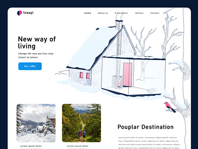 New Destination adobexd bird cozy design header home home page house illustration nature illustration pink snow tree vector white winter