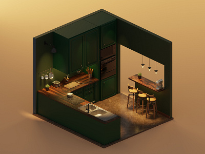 kitchen 3d blender blender3d illustration isometric kitchen lowpoly