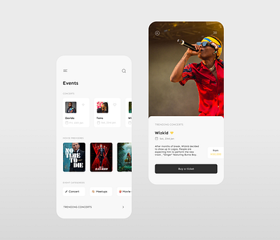 Event Application concerts design event event app events movies ui