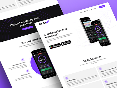 ELD app landing page app device eld features landing page mobile service ui ux violet web design why us