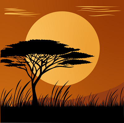 hand illustration of African landscape at sunset app branding design graphic design illustration logo typography ui ux vector