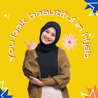 Hijab woman social media post beutifull branding cool design graphic design hijab illustration instagram islamic logo poster ramadan social media ui vector woman yellow you look beautiful in hijab