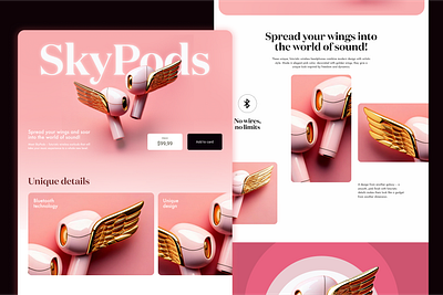 Landing page or futuristic wireless - Sky Pods adobefirefly ai design product ui uidesign