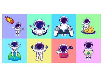 Colorful Astronaut 💥 astronaut branding cartoon children cosmonaut flat illustration logo mascot person space ui vector