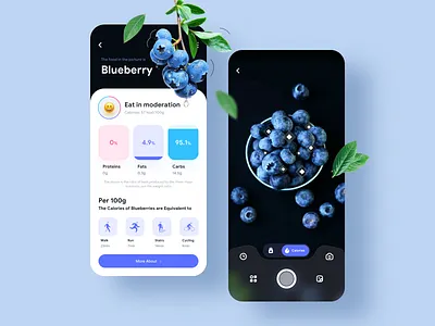 AI scans calories app blueberry calorie camera card design illustration ios iphonex mobile movement scans sketch ui ux