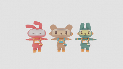 Modeling of the three moon rabbits 3d character rabbit spaceman