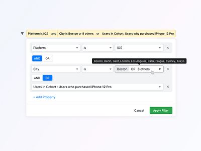 Filter / Query - New Countly UI analytics app button dashboard dropdown filter filtering filters flat form input light ui menu modal query toggle tooltip ui ui kit ux