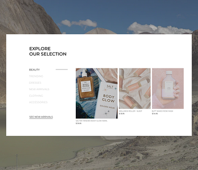 'Explore Our Selection' - Online Fashion Store design landingpage minimal typography ui ux web website