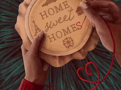 HOME SWEET HOMES adobe fresco digital art editorial design editorial illustration embroidery graphic design home illustration illustration digital illustrator