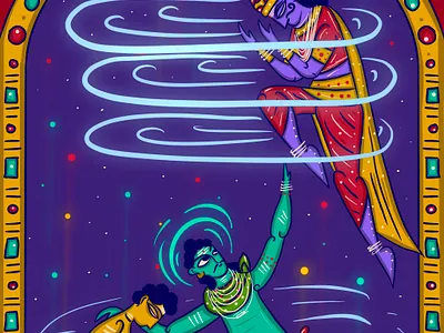 Markandeya + Shiva + Yama bengal patua folk art god of death indian folk art indian illustrator markadeya scd balaji shiva tribal art yama