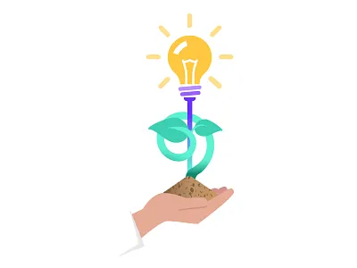 DocSend: Nurturing Ideas bulb docsend earth growing hand idea ideas illustration lightbulb mound nurturing product sapling shine soil