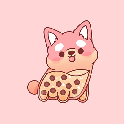 Draw This In Your Style animal boba bubble tea bubbletea cute dog drawthisinyourstyle drink happy kawaii kid milk tea pink puppy shiba inu