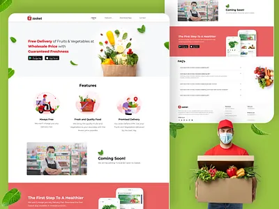 ZASKET online Super market colorful features freedelivery groceries homepage homepage design icons illustration art landingpage minimal ui ux vegetables website design