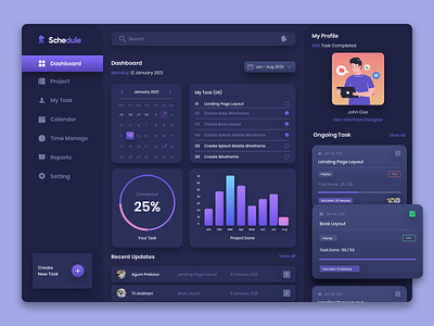 Schedule - Productivity Management card chart clean dark dark ui dashboard app dashboard design dashboard ui design exploration management product product design productdesign productivity productivity app products project project management projects