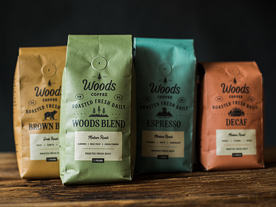 Coffee Bag Redesign - Woods Coffee branding coffee coffee bag coffee shop icons illustration packaging packaging design redesign woods coffee