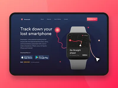 Smartrackr - Track your Smartphone android app landing page apple watch dailyui dailyuichallenge download app gps tracker hero section ios landing ui design maps minimal security app smartphone tracking app ui uichallenge uidesign website design