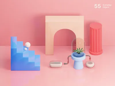 Still life 22 | Everyday object 3d abstract composition decor illustration interior lab plant sculpture