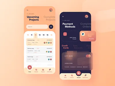 Management App app design app menu app ui calendar credit card meeting mobile app payment project card schedule ui ui design