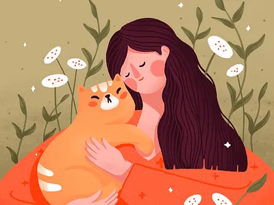 Woman hugging cat cat character hug hugging illustration woman woman character woman illustration