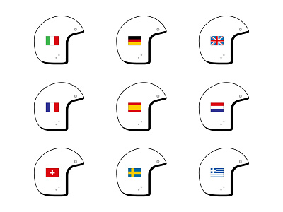 Helmet design. art colorful country design england european flag flat france germany greece helmet holland illustration italy motorcycle retro spain sweden switzerland