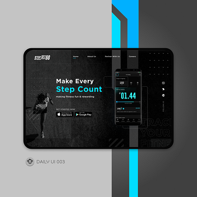 Daily UI Challenge Day 003 app dailyui dailyuichallenge dark ui day3 earn figma fitness interface landingpage rewards running ssg stepsetgo ui uiux walk webdesign wepage