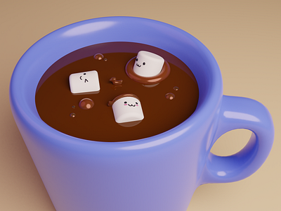 Hot Chocolate ☕ 3dillustration blender blender3dart blendercycles chocolate coco hot chocolate hot cocoa kawai kawaii art marshmallow render