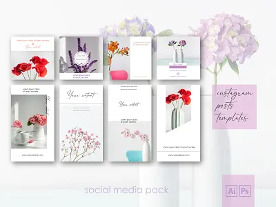 Instagram Posts Templates 2021 branding design florist flower instafeed instagram grid instagram post instagram template photoshop posts typogaphy typography