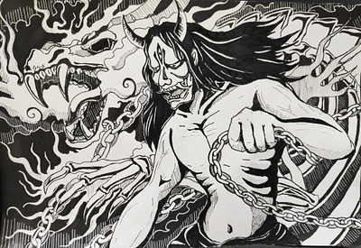 ONI sketch chain demon devil devils dragon hand draw hand sketch japanese japanese art japanese sketch myth oni oni sketch