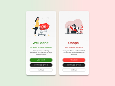 Flash Message - DailyUI 011 beginner challenge dailyui dailyui011 dailyuichallenge entrylevel flash message green juniordesigner minimal oops orderpage ordersuccesfull red somethingwentwrong ui uidesign uiux uxui