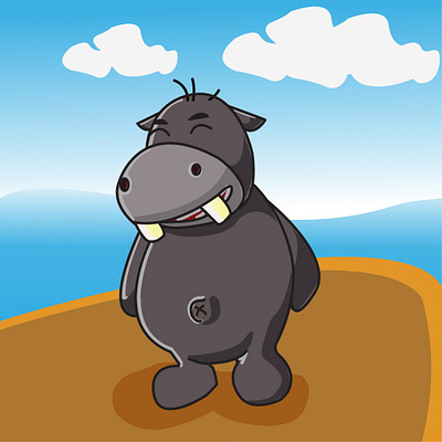 SMILLING HIPPO animal big animal blue dessert animal grey hipopotamus hippo ilustration morning smile smiley face vector