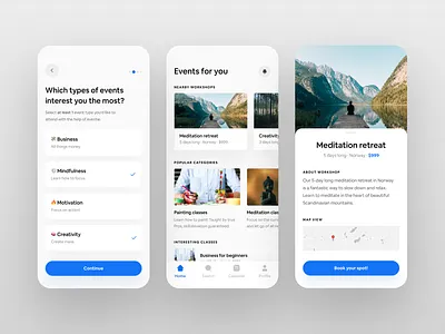 Events Exploring App activity app design events fireart fireart studio interests ios meditation ui ux