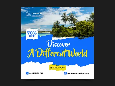 Travel and vacation square social media banner ad ad banner agent banner brush stroke destination holiday nature post social media social media post square template tourism travel travel social media travelling travelling social media vacation visit